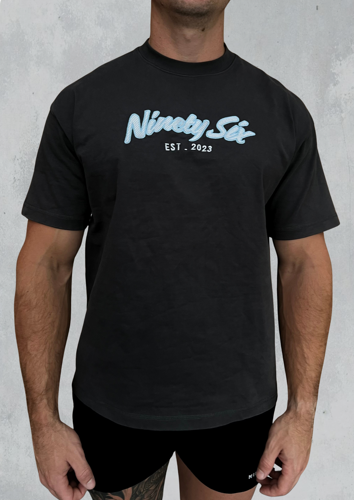 Embroidered Heavy Weight TEE - Steel Blue Gray - Ninety Six Fit Apparel