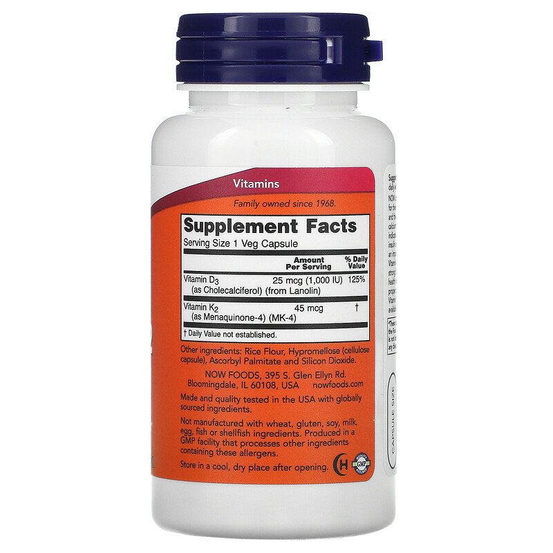 NOW Vitamin D3 + K2 - - Now Foods