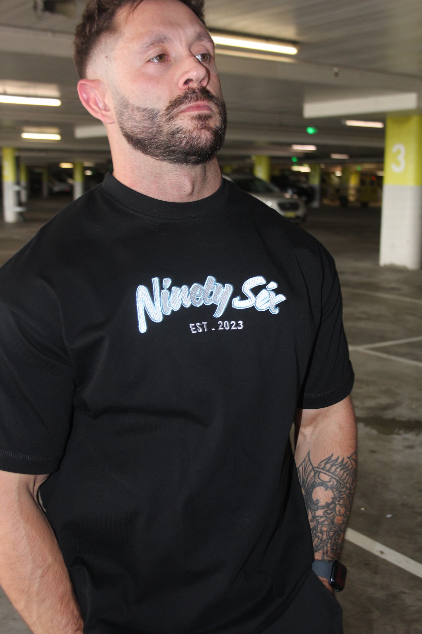 Embroidered Heavy Weight TEE - Black - Ninety Six Fit Apparel