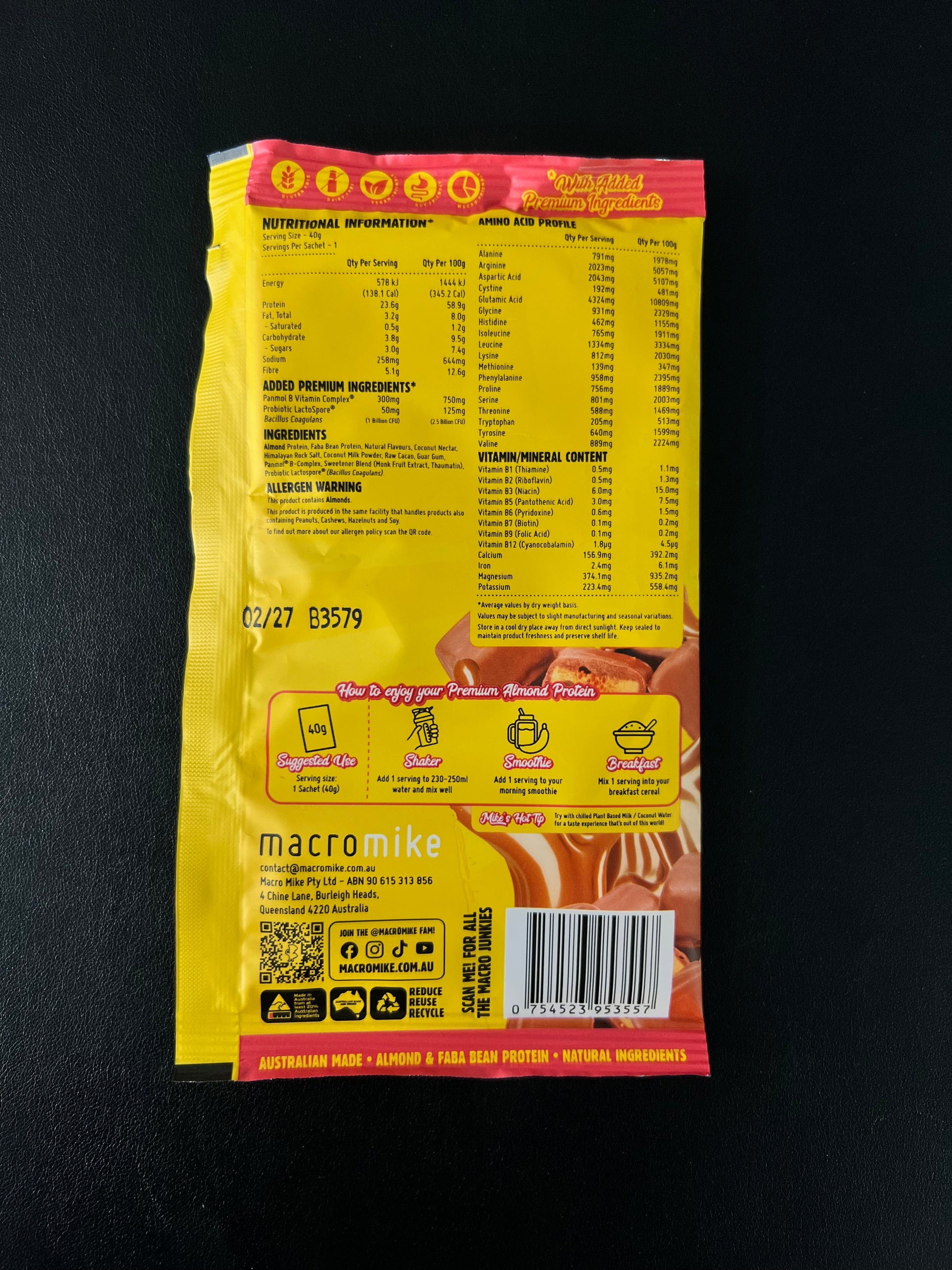 Sachet Single Almond protein macro mike 40g - - Macro Mike