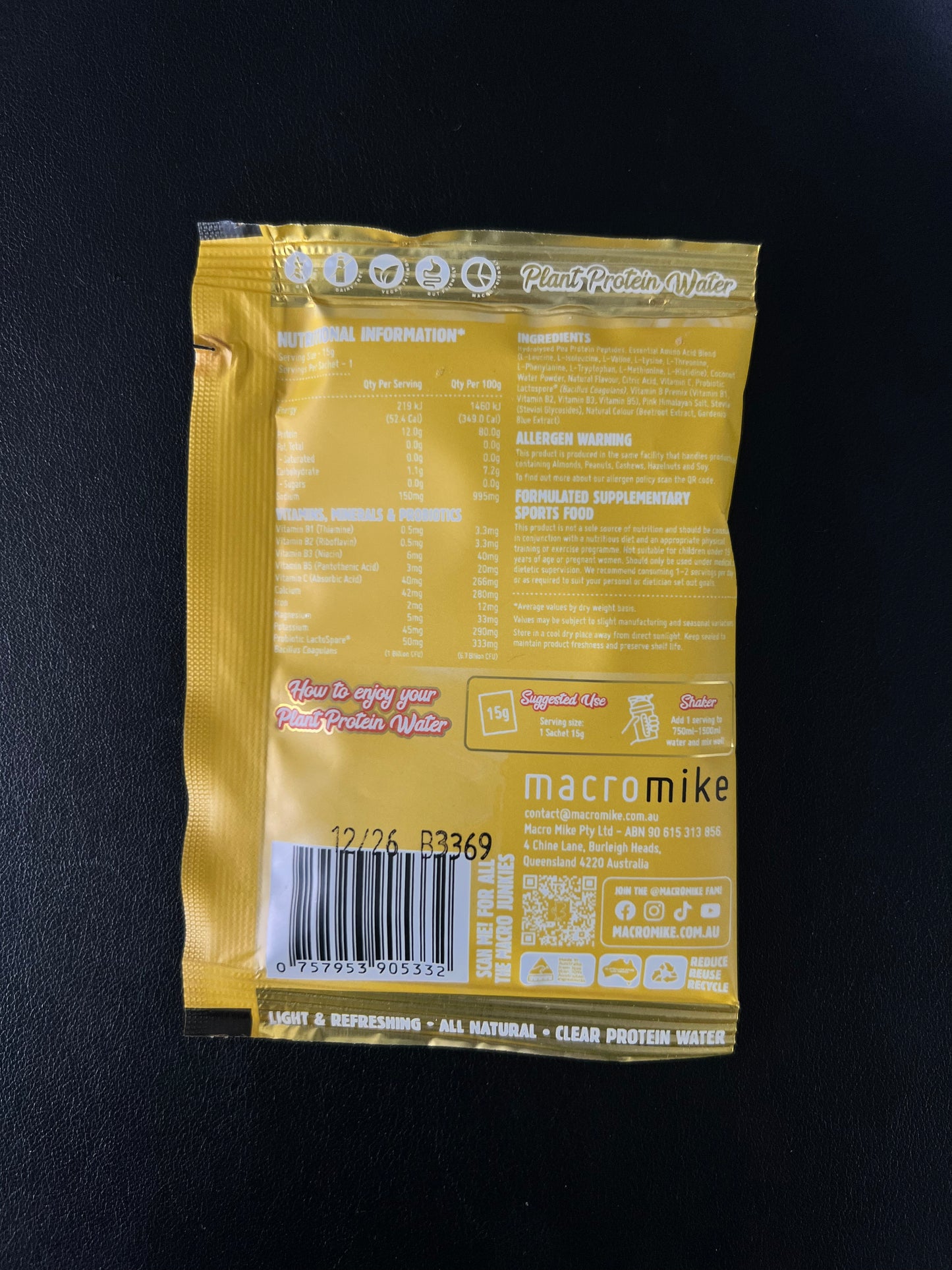 Sachet Single Protein Water macro mike 15g - - Macro Mike