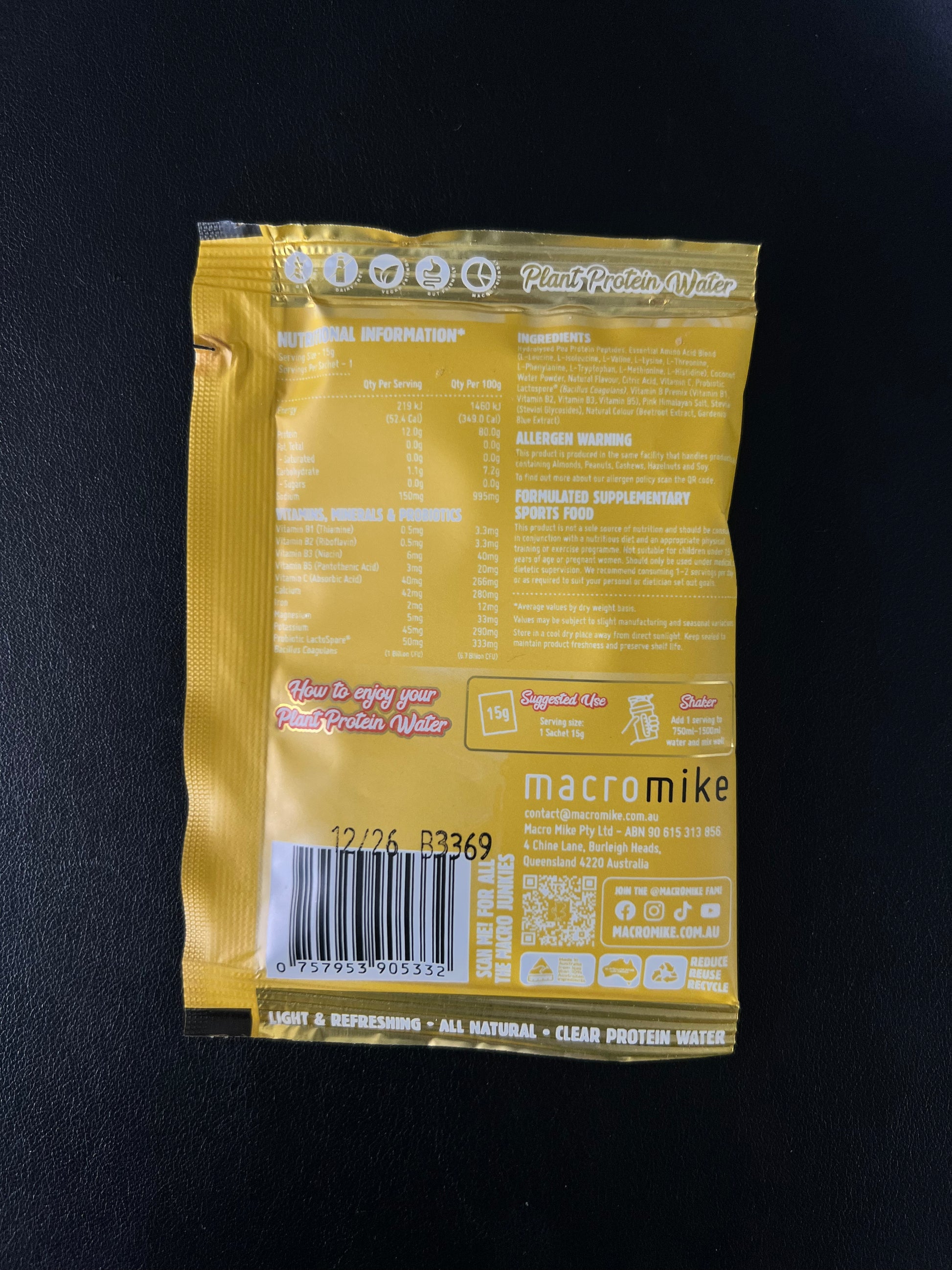 Sachet Single Protein Water macro mike 15g - - Macro Mike