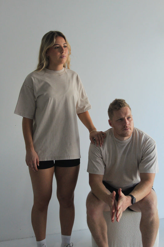 Oversized Acid Wash Vintage Essentials T-Shirt - Sand - Ninety Six Fit Apparel