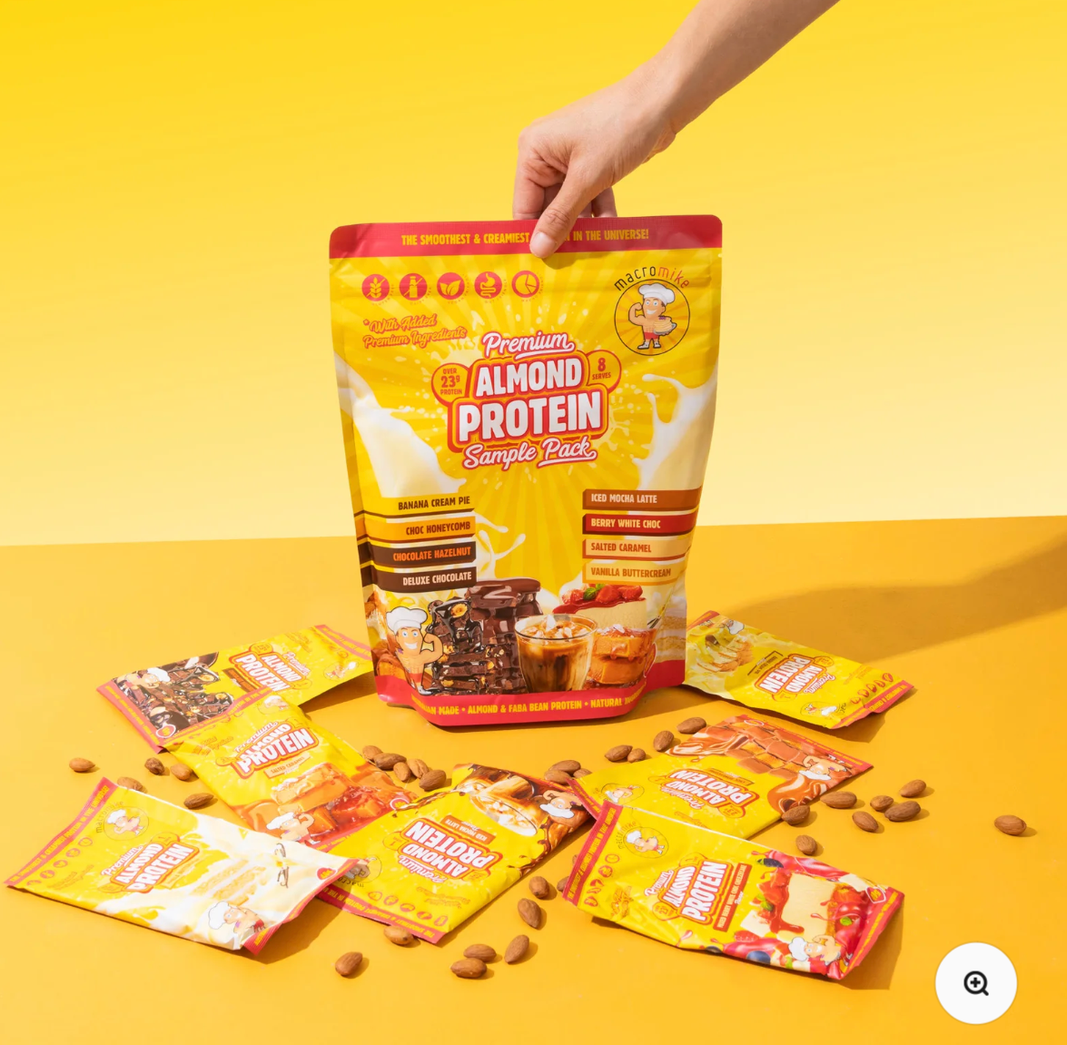 Premium Almond Protein Sample Pack (8 x 40g Sachets) - - Macro Mike