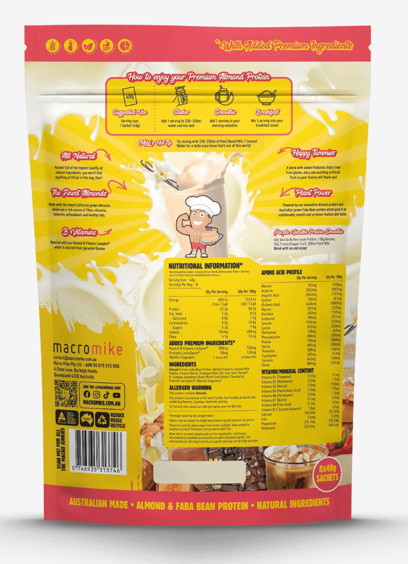 Premium Almond Protein Sample Pack (8 x 40g Sachets) - - Macro Mike
