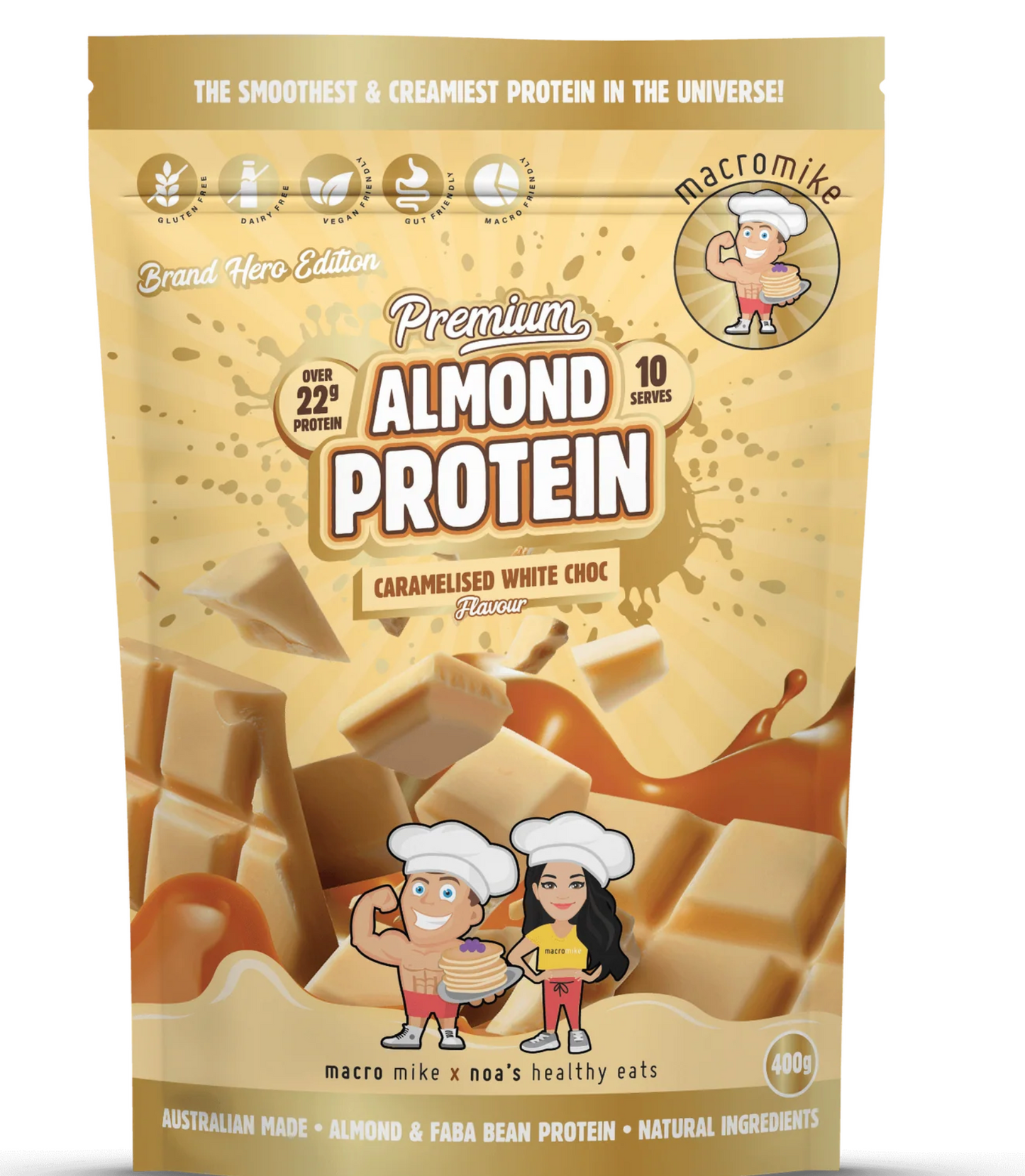 Macro Mike Almond Protein - 400g Caramelised White Choc - Macro Mike