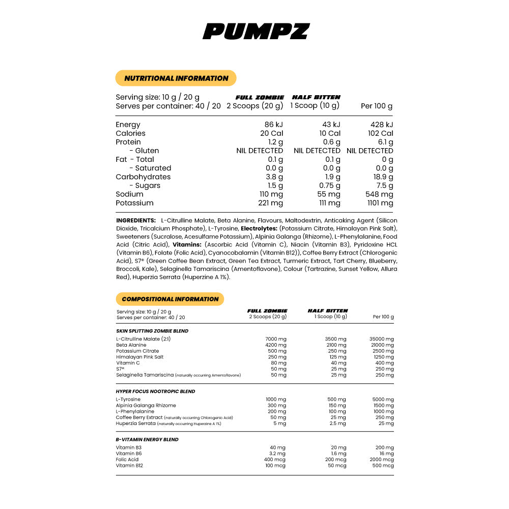 Pumpz Non-stim Pre Workout - - Zombie Labs